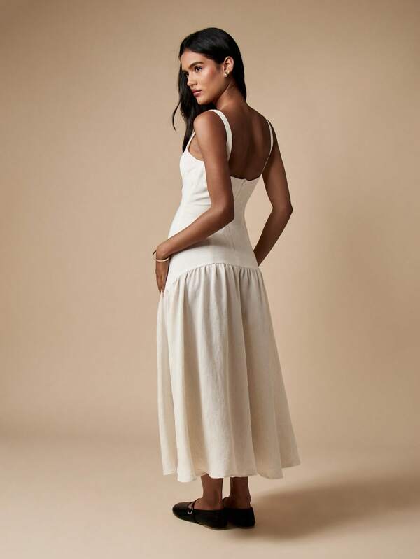 Missguided MISSGUIDED Linen Drop Waist Corset Style Midi Dress