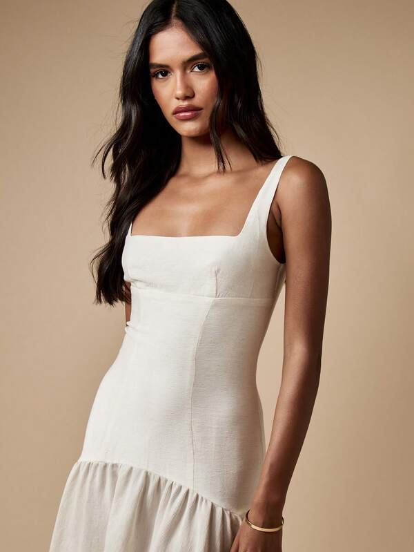 Missguided MISSGUIDED Linen Drop Waist Corset Style Midi Dress