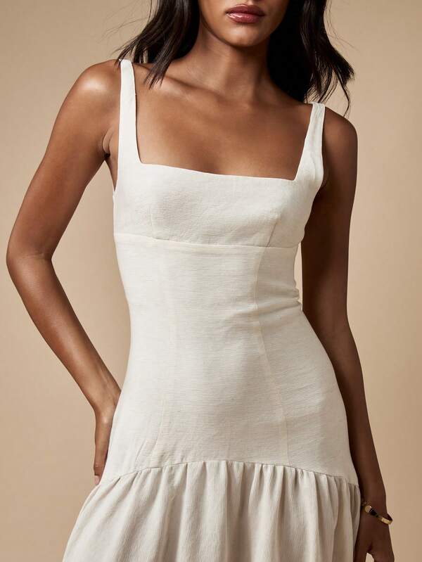 Missguided MISSGUIDED Linen Drop Waist Corset Style Midi Dress