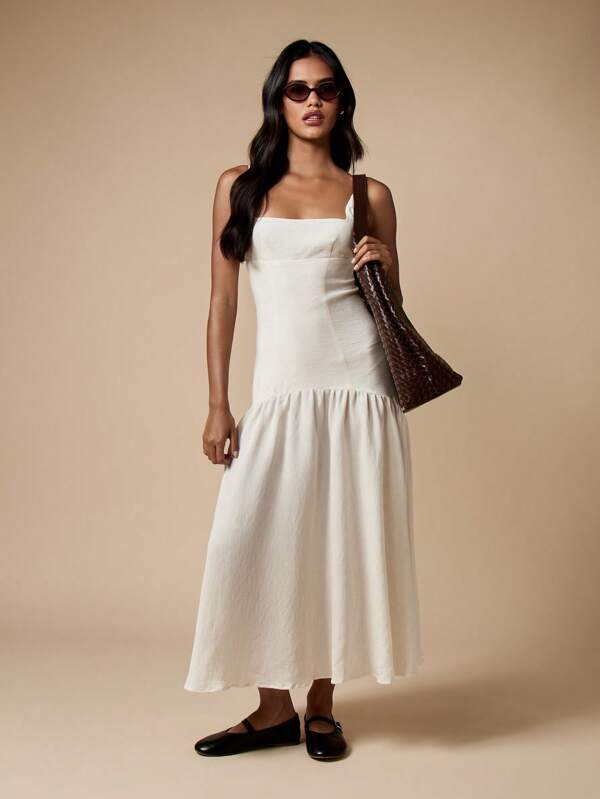 missguided MISSGUIDED Linen Drop Waist Corset Style Midi Dress