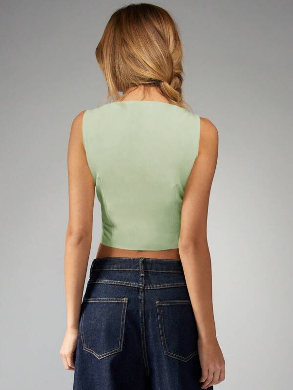 Missguided MISSGUIDED Linen Feel Buttoned Back Sleeveless Waistcoat Vest Tank Top