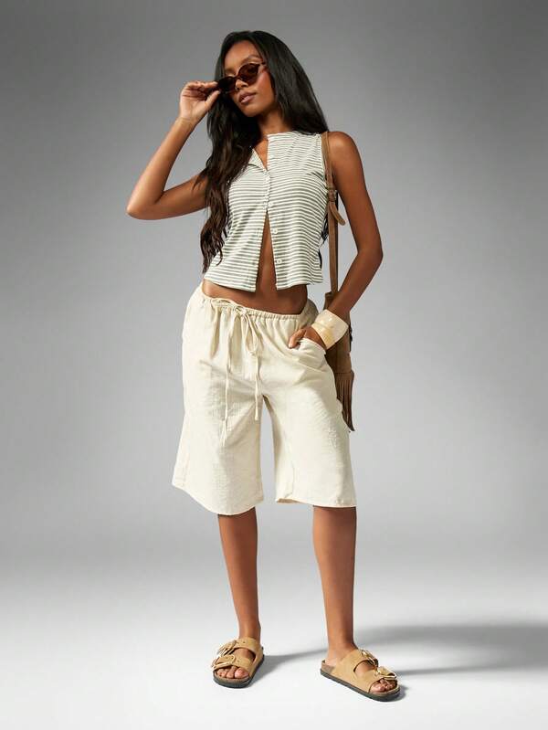 Missguided MISSGUIDED Linen Feel Look Bermuda Shorts With Drawstring Waist