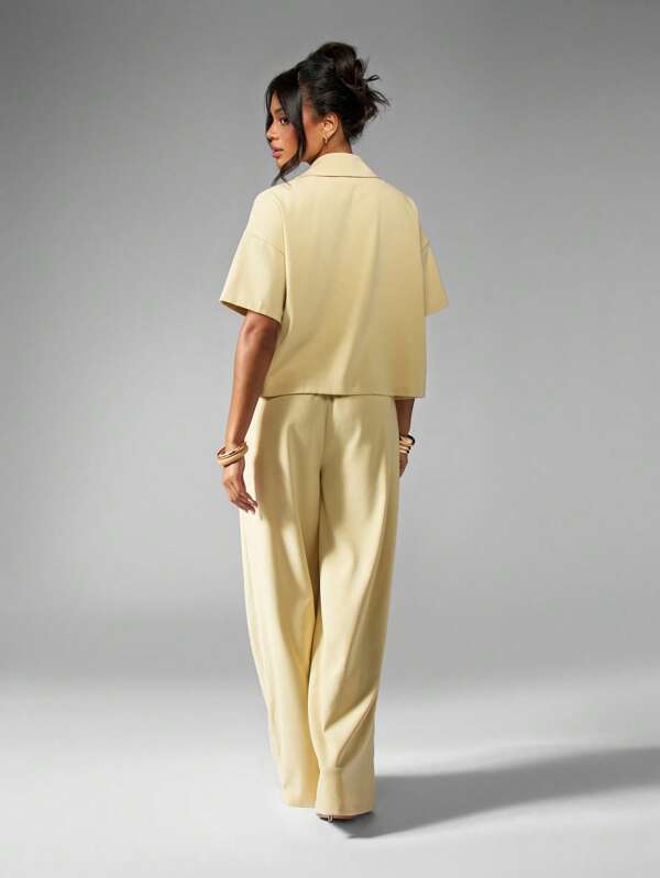 Missguided MISSGUIDED Linen Feel Sophisticated Two-Piece Outfits Triple Tie Blazer Wide Leg Pants