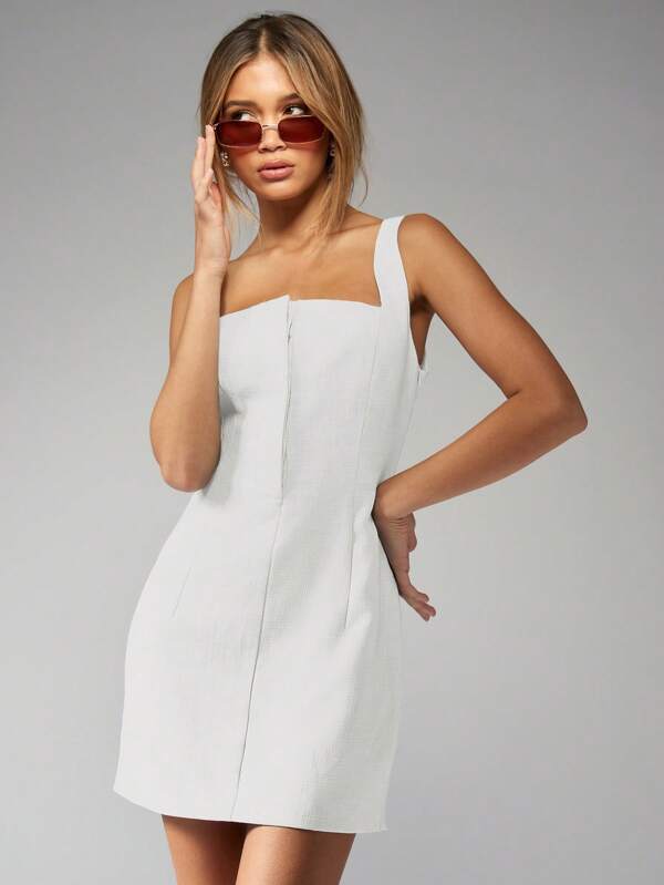 missguided MISSGUIDED Linen Feel Square Neck Sleeveless Fitted Bodycon Mini Dresses