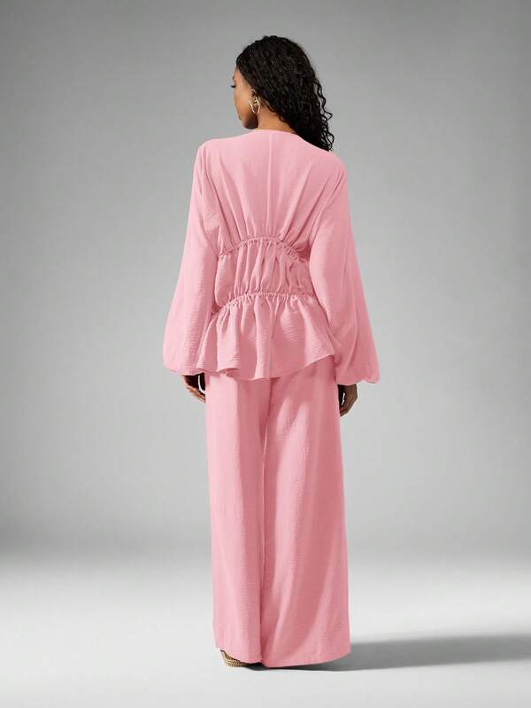 Missguided MISSGUIDED Linen Feel Tiered Ruffle Blouse With Wide Leg Palazzo Pants