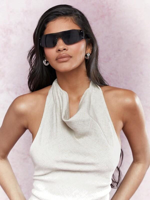 Missguided MISSGUIDED Linen Halter Neck Backless Top