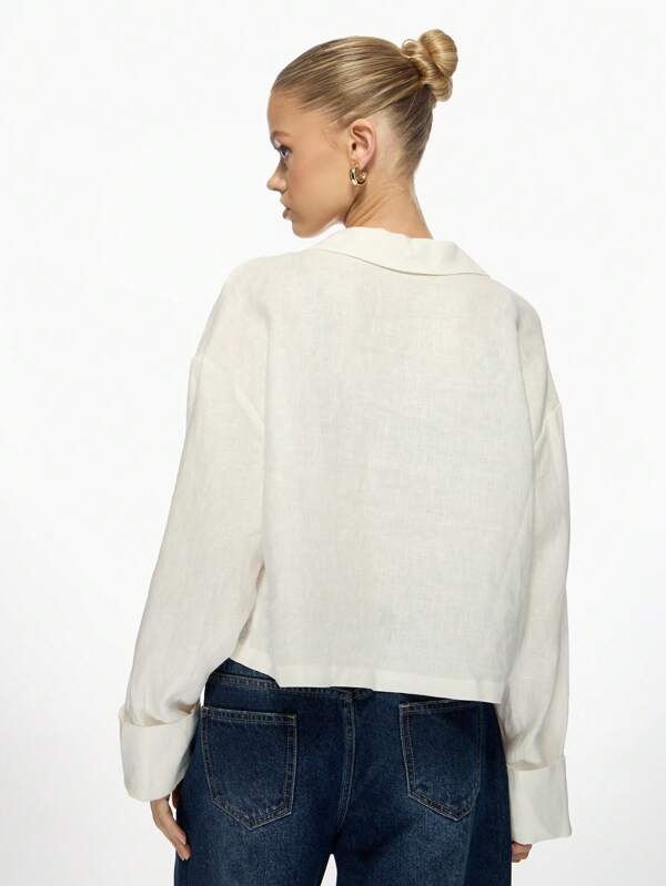 Missguided MISSGUIDED Linen Lightweight Bohemian Style Tie Front Blouse