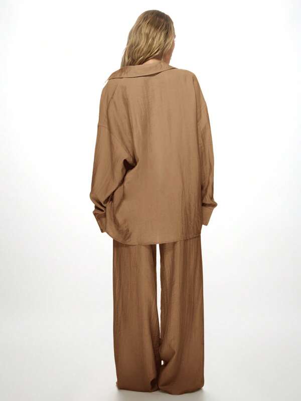 Missguided MISSGUIDED Linen Lounge Lightweight Oversized Palazzo Pants And Button Down Shirt