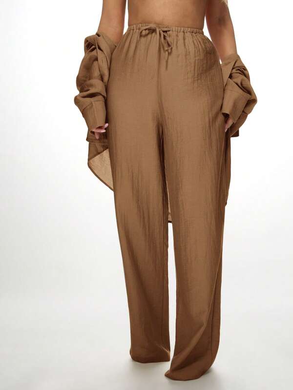 Missguided MISSGUIDED Linen Lounge Lightweight Oversized Palazzo Pants And Button Down Shirt