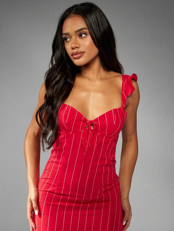 Missguided MISSGUIDED Linen Midaxi Dress With Ruffle Straps And Side Slit