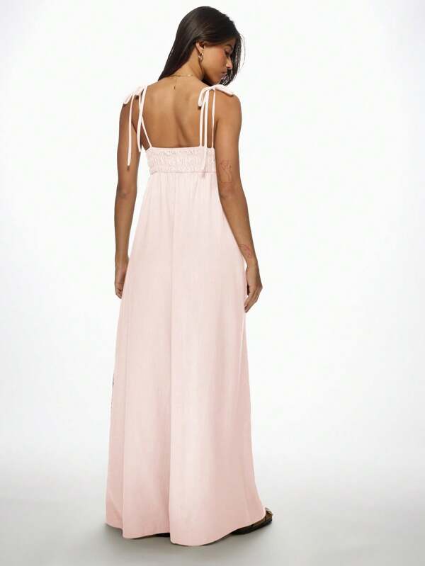 Missguided MISSGUIDED Linen Smocked Bodice Adjustable Strap Maxi Dress