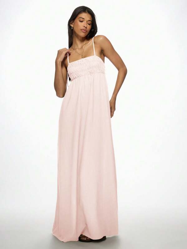 missguided MISSGUIDED Linen Smocked Bodice Adjustable Strap Maxi Dress