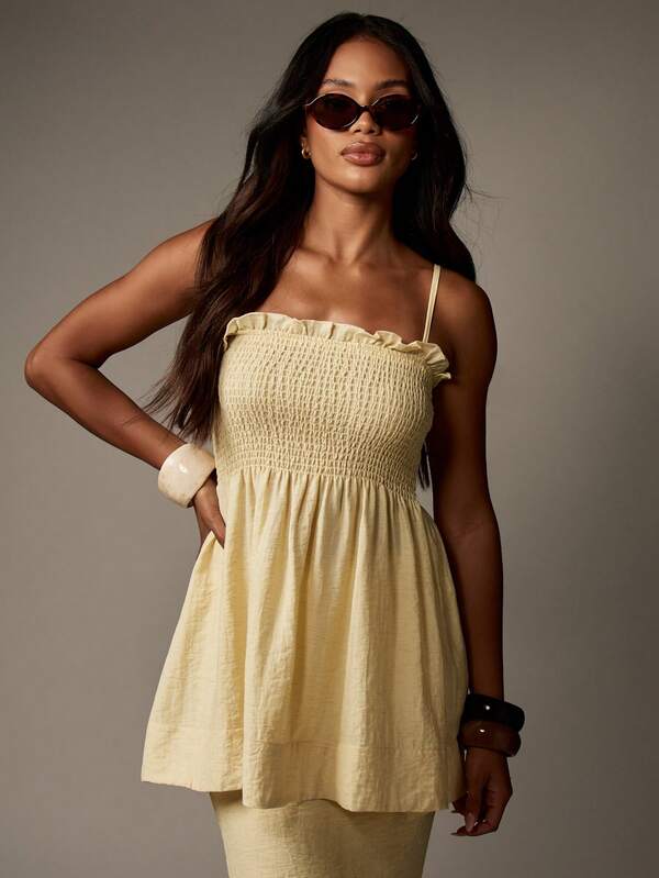 Missguided MISSGUIDED Linen Smocked Peplum Two Piece Outfit