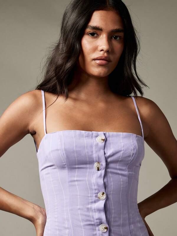 Missguided MISSGUIDED Linen Stripe Mini Dress With Button Front And Tie Back