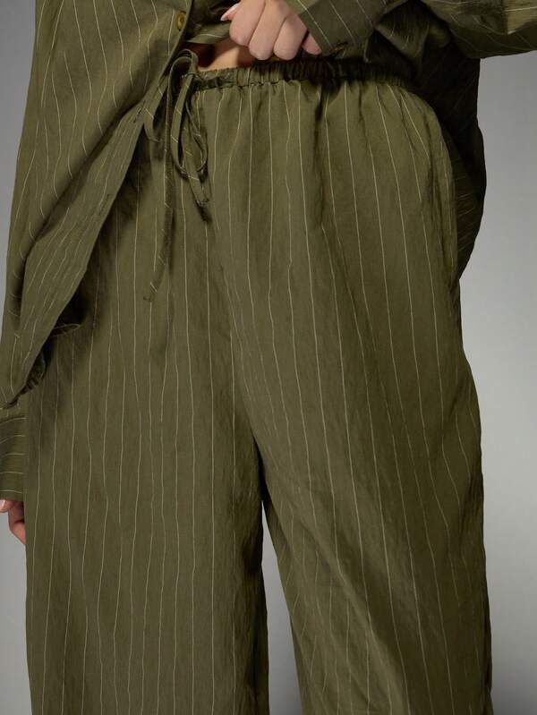 Missguided MISSGUIDED Linen Striped Oversized Shirt And Wide Leg Pants Two-Piece Outfits