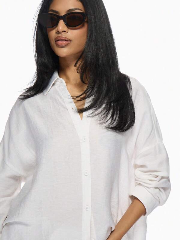 Missguided MISSGUIDED Linen Two-Piece Button-Down Long Sleeve Set