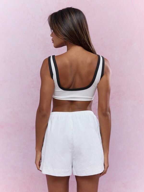 Missguided MISSGUIDED Logo Contrast Binding Ribbed Crop Tank Top