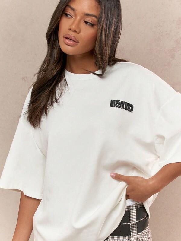 Missguided MISSGUIDED Logo Label Drop Shoulder Oversized T-Shirt