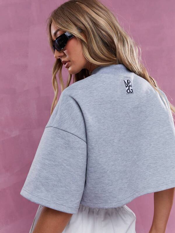 Missguided MISSGUIDED Logo Label Polo Neck Oversized Crop T-Shirt