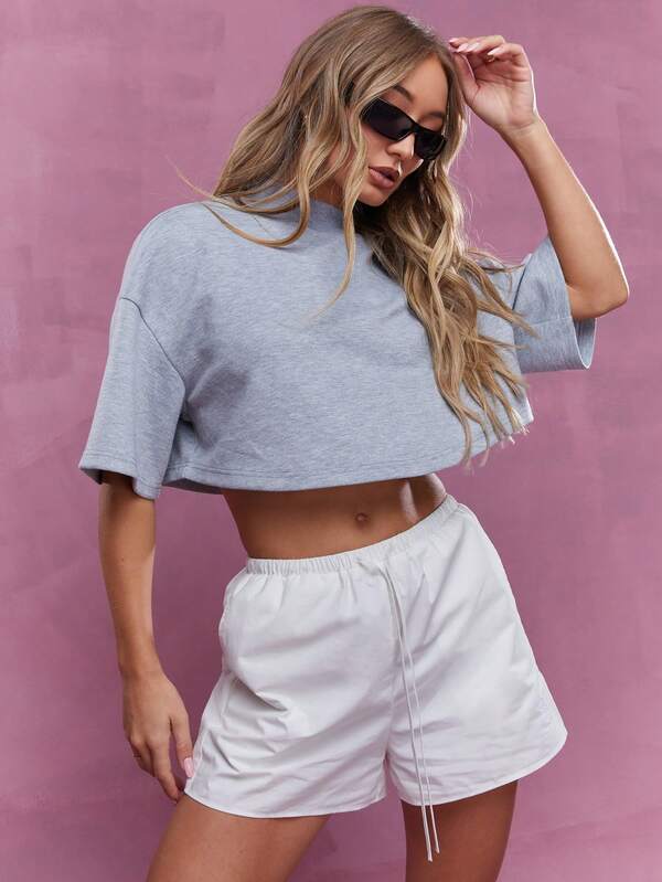 Missguided MISSGUIDED Logo Label Polo Neck Oversized Crop T-Shirt