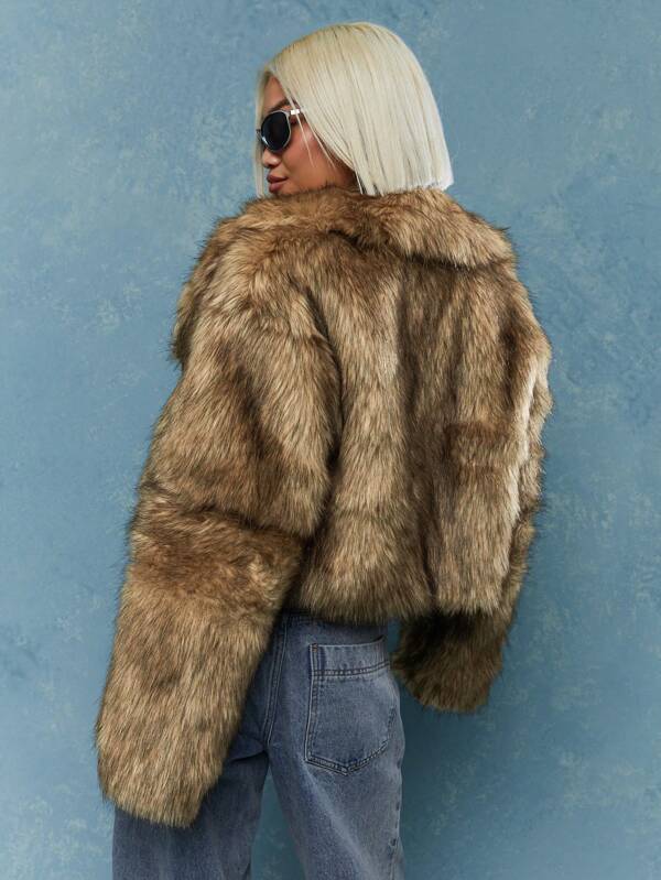 Missguided MISSGUIDED Long Collar Fluffy Crop Jacket Winter Wear