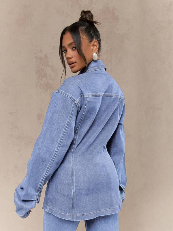 Missguided MISSGUIDED Long Line Distressed Oversized Trucker Denim Jacket