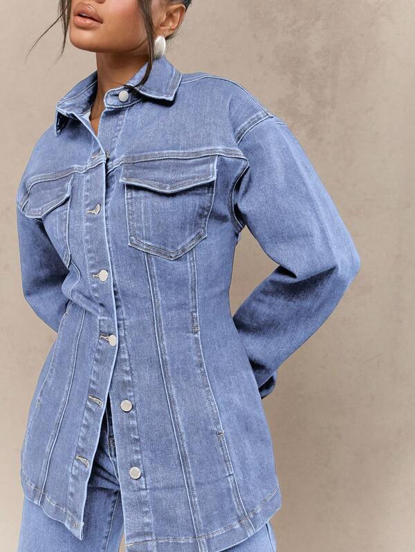 Missguided MISSGUIDED Long Line Distressed Oversized Trucker Denim Jacket