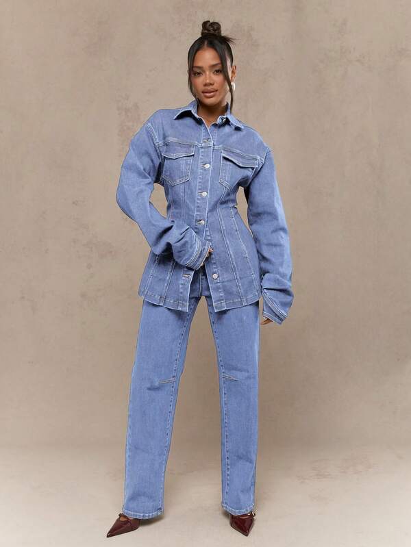 Missguided MISSGUIDED Long Line Distressed Oversized Trucker Denim Jacket
