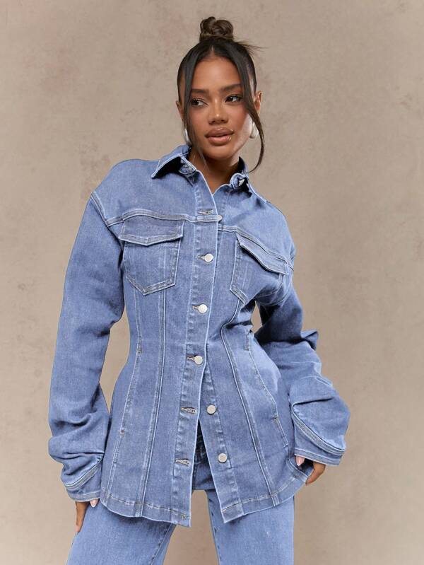 missguided MISSGUIDED Long Line Distressed Oversized Trucker Denim Jacket