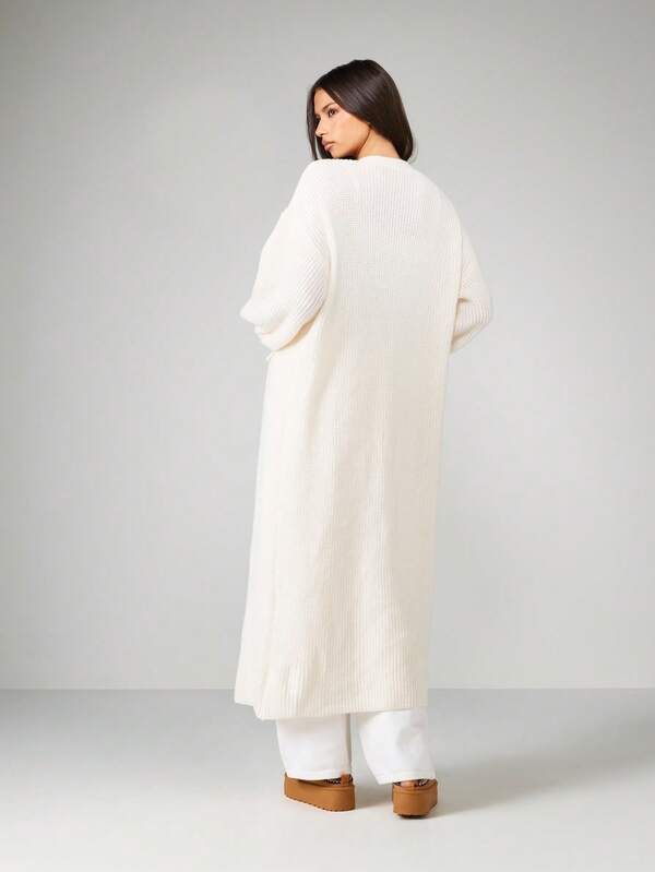 Missguided MISSGUIDED Long Ribbed Knit Open Front Cardigan With Pockets