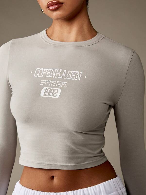 Missguided MISSGUIDED Long Sleeve Baby Tee With Copenhagen Sports Print