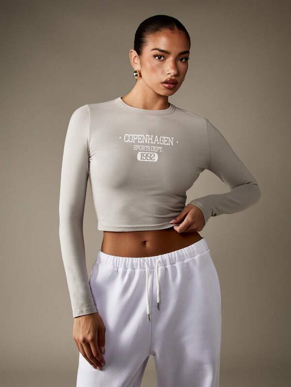 missguided MISSGUIDED Long Sleeve Baby Tee With Copenhagen Sports Print
