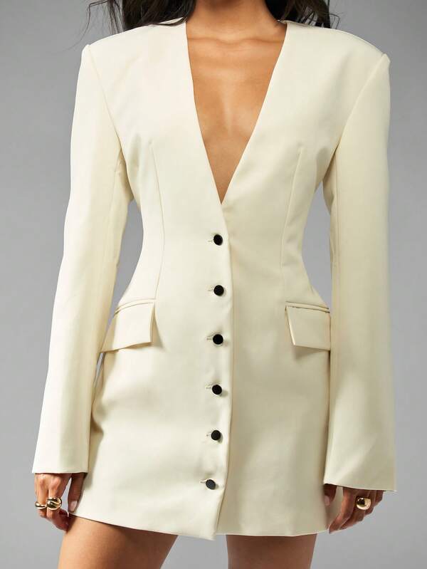 Missguided MISSGUIDED Long Sleeve Blazer Mini Dress With Button Detail