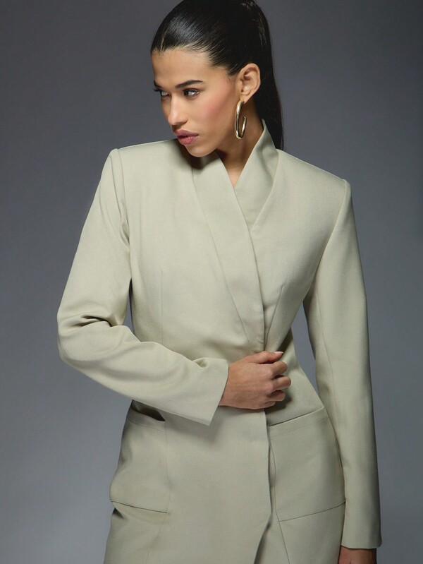 Missguided MISSGUIDED Long Sleeve Blazer Mini Dress With Structured Shoulders And Wrap Front
