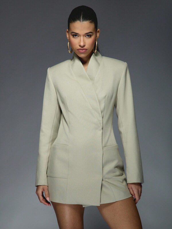 missguided MISSGUIDED Long Sleeve Blazer Mini Dress With Structured Shoulders And Wrap Front