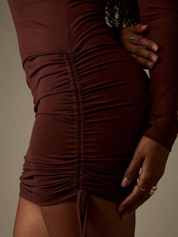 Missguided MISSGUIDED Long Sleeve Bodycon Dress With Side Drawstring And Ruched Details
