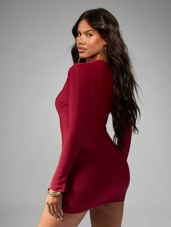 Missguided MISSGUIDED Long Sleeve Bodycon Mini Dress With Round Neck