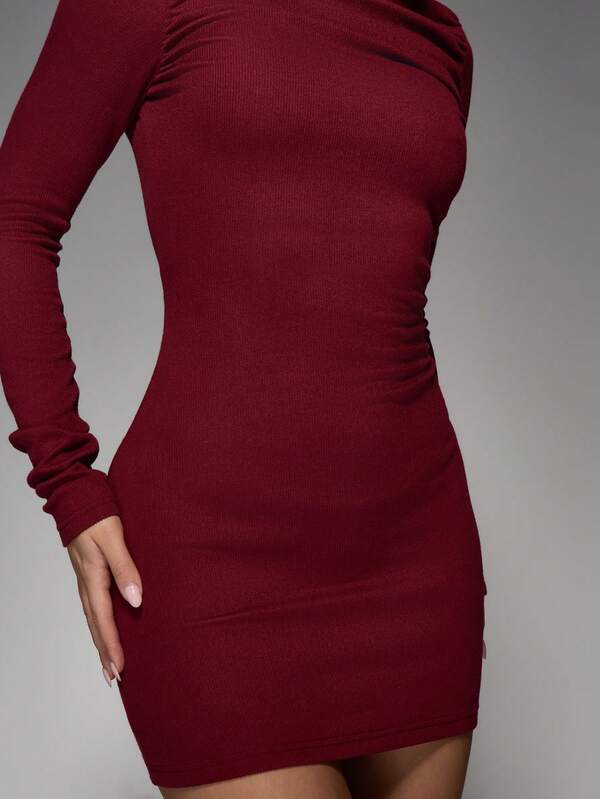 Missguided MISSGUIDED Long Sleeve Bodycon Mini Dress With Ruched Bust
