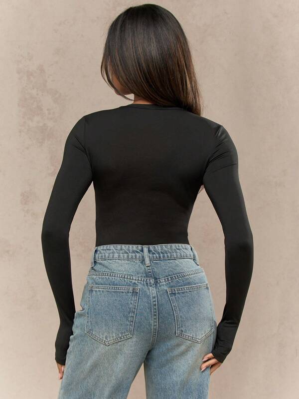Missguided MISSGUIDED Long Sleeve Bodysuit With Crew Neck And Fitted Silhouette