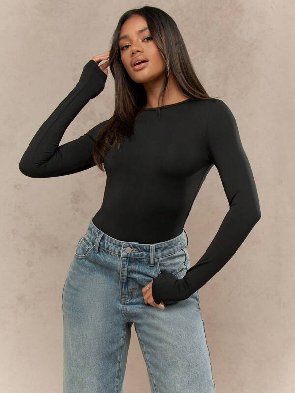 missguided MISSGUIDED Long Sleeve Bodysuit With Crew Neck And Fitted Silhouette