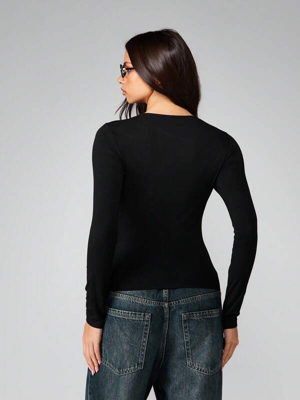 Missguided MISSGUIDED Long Sleeve Button Detail Top With Metal Eyelets