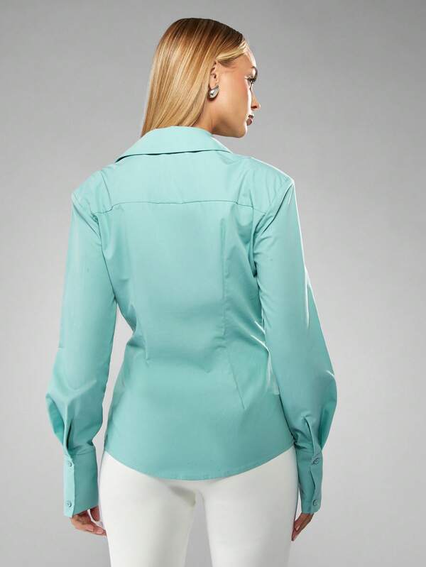 Missguided MISSGUIDED Long Sleeve Button Down Collared Blouse