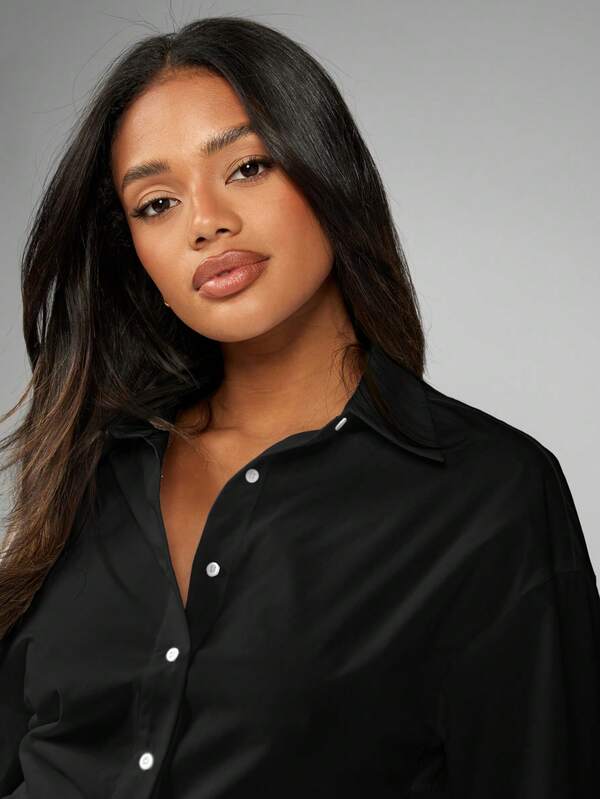Missguided MISSGUIDED Long Sleeve Button Down Cotton Collared Blouse