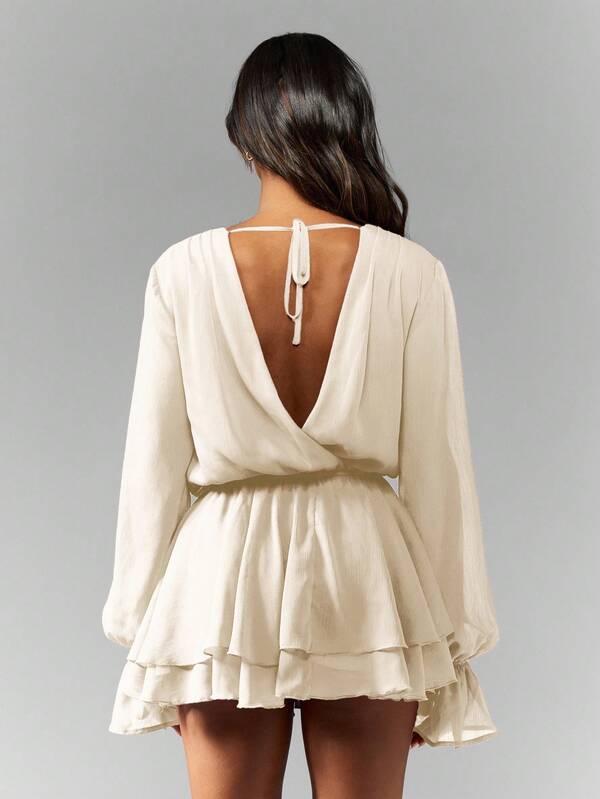 Missguided MISSGUIDED Long Sleeve Chiffon Mini Dress With Ruffle Tiers