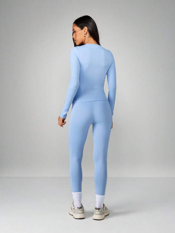 Missguided MISSGUIDED Long Sleeve Crop Top With High Waist Leggings Set