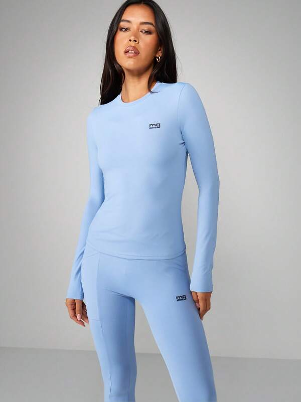 Missguided MISSGUIDED Long Sleeve Crop Top With High Waist Leggings Set