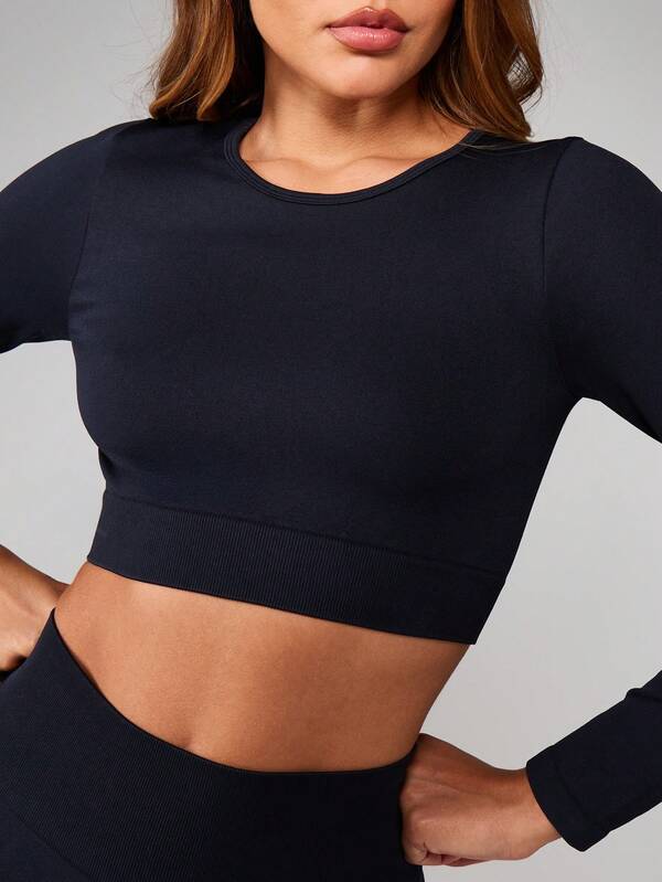 Missguided MISSGUIDED Long Sleeve Crop Top With High Waist Leggings Set