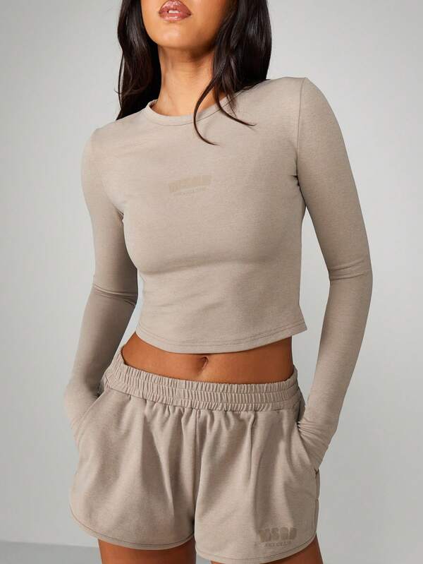 Missguided MISSGUIDED Long Sleeve Crop Top With Shorts Set