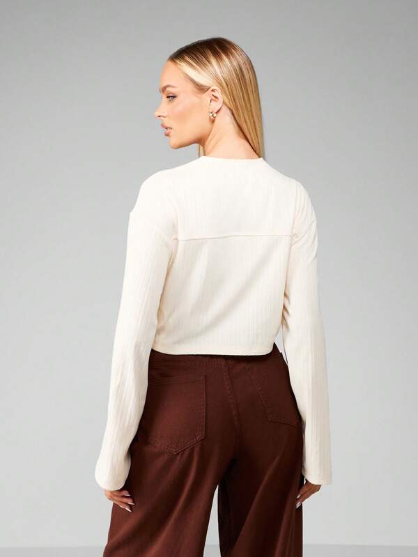 Missguided MISSGUIDED Long Sleeve Cropped Button Down Cardigan With Fitted Sleeves