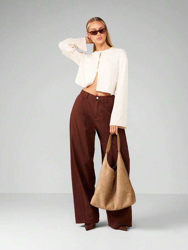 Missguided MISSGUIDED Long Sleeve Cropped Button Down Cardigan With Fitted Sleeves